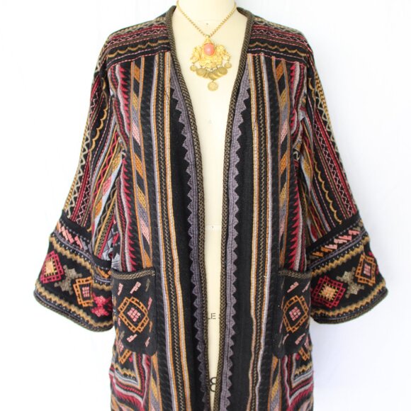Johnny Was BIYA JWLA Cardigan wrap Jacket coat kimono Embroidered Aztec tribal L - Picture 5 of 10